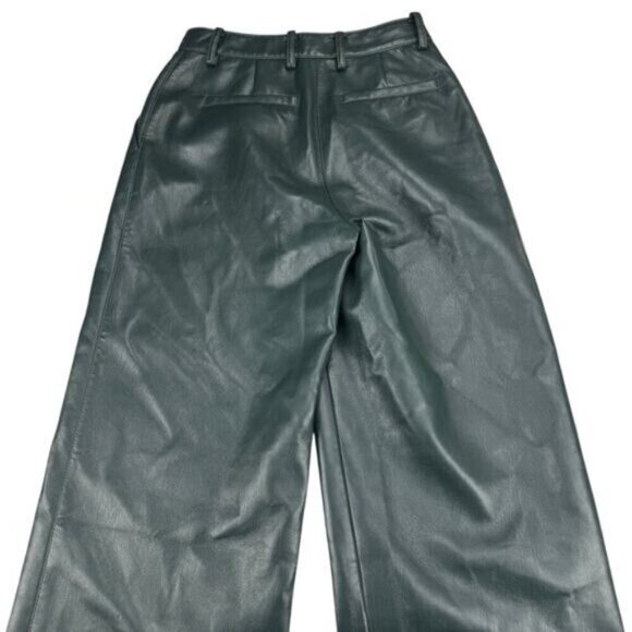 Aritzia Babaton Green Vegan Leather Wide Leg Crop Coney Pant Size 0 - Picture 7 of 7